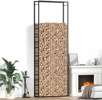 vidaXL Firewood Rack, Fire Log Stand Stacker Holder for Fireplace, Outdoor Indoor Metal Wood Pile Storage Organizer, Matt Black Steel