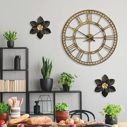 Metal Flower Wall Art Decor, 10“ Rustic Modern Floral Sculpture, Distressed Iron Wall Hanging Home Decoration Accent Artworks for Indoor Kitchen Bedroom Living Room Office Outdoor Garden Patio | Distressed Iron Wall Hanging Home Decoration Accent Artwo...