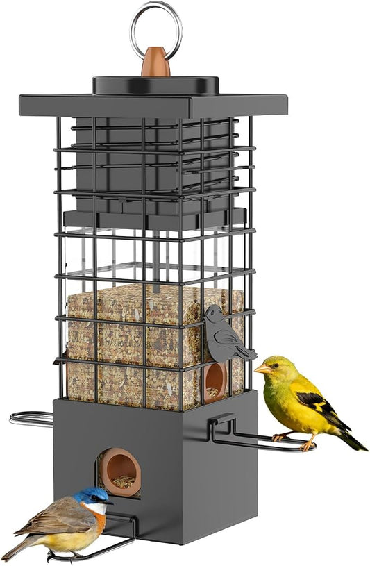 KRUOO Heavy Duty Metal Squirrel Proof Bird Feeder, 2.5LB Large Capacity, Weather Resistant, Easy Refill & Clean, Hanging Wild Bird Feeder