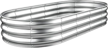 Raised Garden Bed Kit, Galvanized Planter Garden Boxes Outdoor, Oval Large Metal Raised Garden Beds for Vegetables, Fruits, Flowers,Planter Box Easy Assembly Garden Bed Kit (Silver, 6x3x1FT 1pcs )