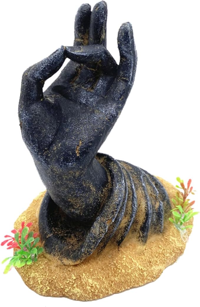 Fish Tank Decorations, Japanese Large Aquarium Decor Accessories with Buddha Hand, Bearded Dragon Hideout, Reptile & Amphibian Habitat Hideouts(Black Buddha Hand)