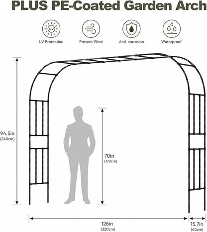 Garden Arch, 126''x94.5'' Arbor Trellis, Trellis for Climbing Plants Outdoor, Garden Arch Arbor for Flower, Climbing Vine Vegetable, Fruit and Lawn(Black)