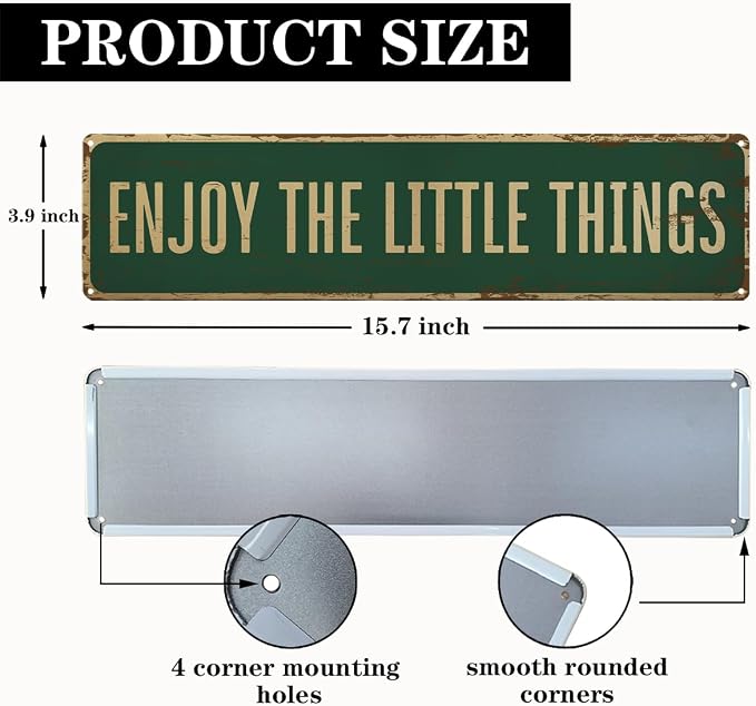 Garden Metal Tin Sign, Vintage Farmhouse Decor, Enjoy the Little Things Inspirational Sign, Garden Wall Art for Yard Fence Door Porch, Rustic Indoor Outdoor Gardening Decoration, 15.7 x 3.9 Inches