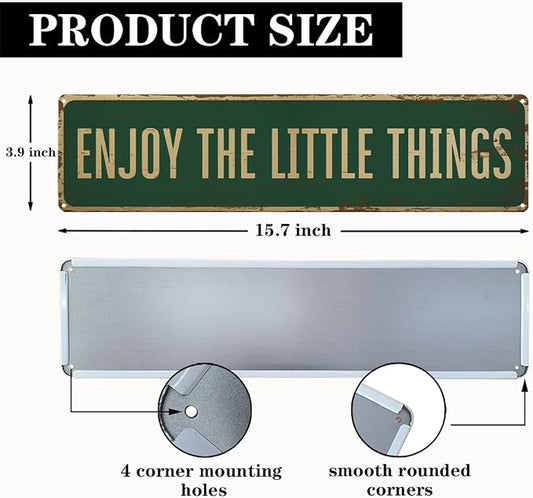 Garden Metal Tin Sign, Vintage Farmhouse Decor, Enjoy the Little Things Inspirational Sign, Garden Wall Art for Yard Fence Door Porch, Rustic Indoor Outdoor Gardening Decoration, 15.7 x 3.9 Inches