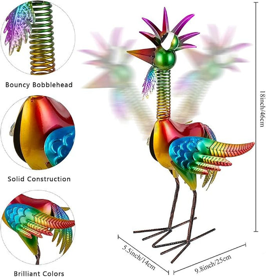 Metal Wacky Rooster Garden Statue for, Patio, Backyard, Lawn | 18'' Rooster Decor, Yard Statue Decorations Outdoor, Chicken Yard Art, Colorful