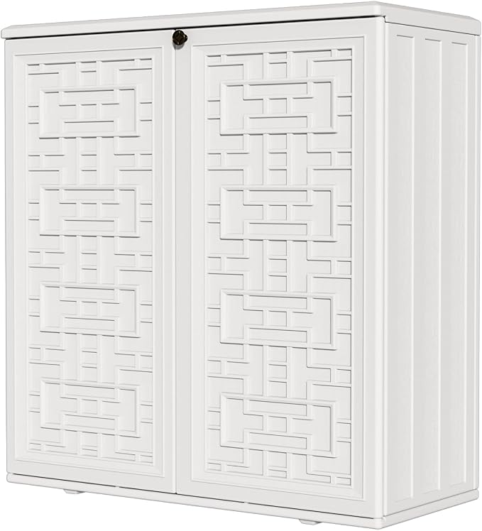 HOMSPARK Indoor/Outdoor Storage Cabinet with Doors and Shelf, 34”x15”x36” HDPE Plastic Storage Box Waterproof for Patio, Garden, Balcony, Multi-Purpose for Daily Tools, White