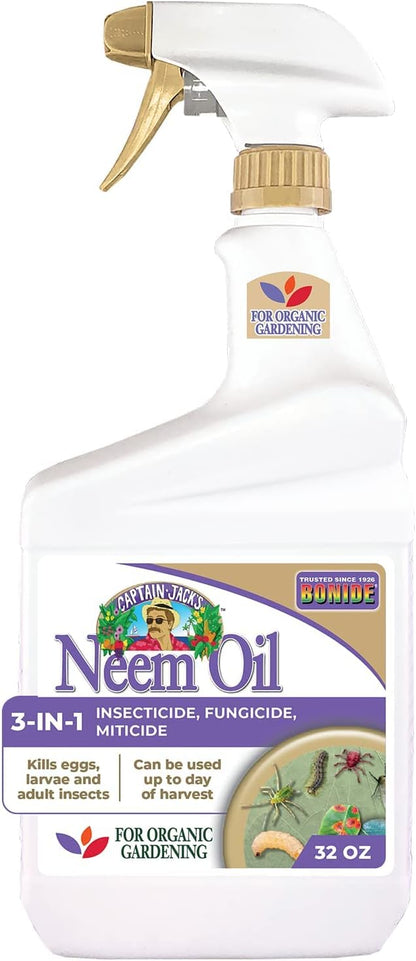 Bonide Captain Jack's Neem Oil, 32 oz Ready-to-Use Spray, Multi-Purpose Fungicide, Insecticide and Miticide for Organic Gardening | Multi-Purpose Fungicide, Insecticide and Miticide, For Plants, For Organic Gardening