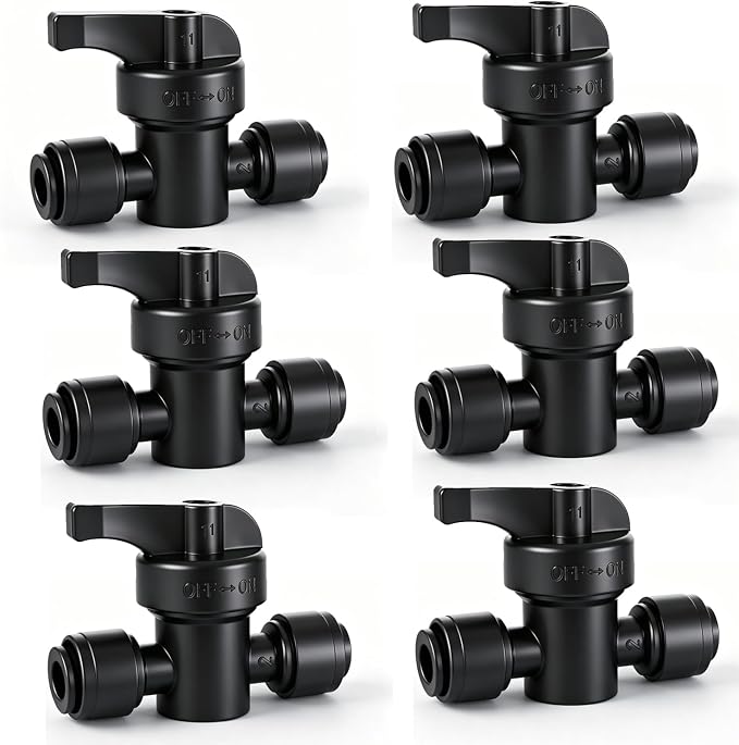 6 Pack 1/4" Inline Drip Irrigation Valves,Barbed Shut-Off Flow Control | Fits 1/4" Drip Tubing,Easy Push-to-Install,for Garden Raised Beds,Greenhouse,Lawn & Landscape Irrigation Systems