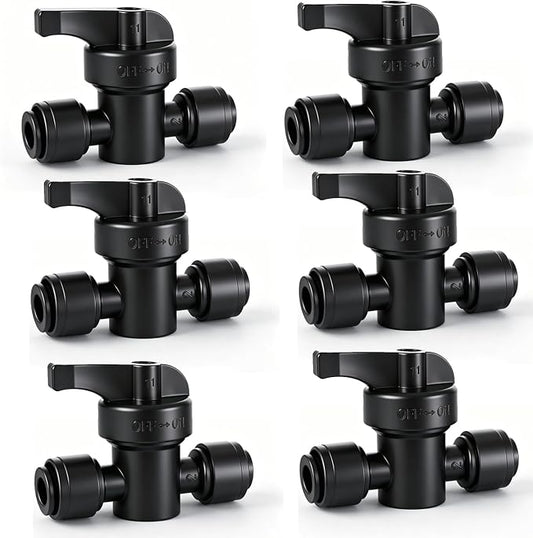 6 Pack 1/4" Inline Drip Irrigation Valves,Barbed Shut-Off Flow Control | Fits 1/4" Drip Tubing,Easy Push-to-Install,for Garden Raised Beds,Greenhouse,Lawn & Landscape Irrigation Systems