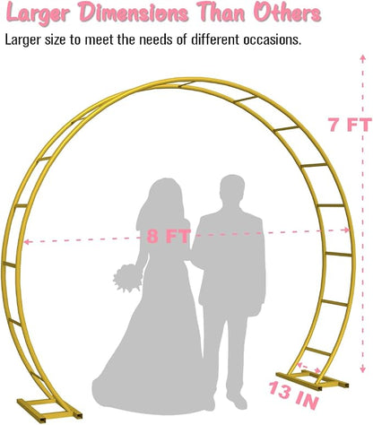 Queension Metal Arch Backdrop Stand 8Ft Wide 7Ft High, Wedding Arch Frame for Wedding Decorations, Balloon Arch Stand with Base for Ceremony, Outdoor Garden Arch Trellis for Climbing Plants, Gold