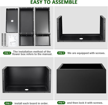 32"x16"x16" Large Metal Planter Box, Heavy-Duty Rust Resistant Steel Planter with Drainage Hole, Modern Rectangular Planter for Outdoor Indoor Patio Garden Yard (Black)