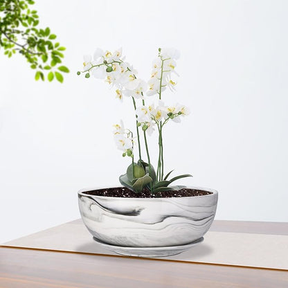 G EPGardening 10Inch Large Planter Marble Pattern Ceramic Succulent Planter Big Plant Pot Succulents Container Flower Pot Indoor Outdoor Decor (Plants Not Included)