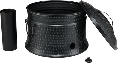 BIRDROCK HOME Decorative Water Hose Holder Pot with Lid | Holds 200ft Hose | Hammered Charcoal Exterior | Ground Garden Hose Box | Handles | Metal Hider | Outdoor or Indoor Use