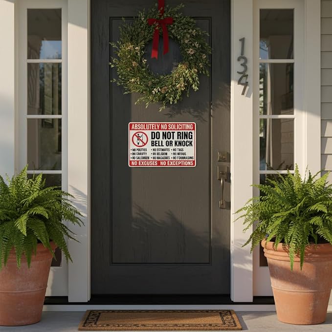 No Soliciting Sign for Front Door, Funny “Don’t Knock or Ring Doorbell” Aluminum Door Sign, 12 * 8 Inch No Soliciting Sign for House, Home Decor, Entryway, Porch & Office