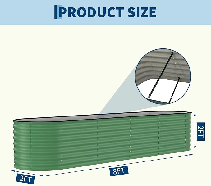 GarveeTech Oval Raised Garden Bed 8x4x2 ft - 0.6mm Thick Metal Raised Bed, Rust & Corrosion Resistant, Open Bottom for Drainage, Anti-Cut Strip Included, for Vegetables Flowers Planting, 2 PCS