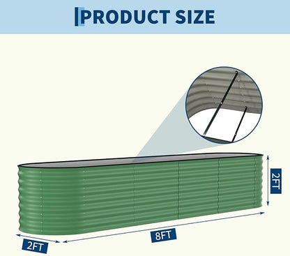 GarveeTech Oval Raised Garden Bed 8x4x2 ft - 0.6mm Thick Metal Raised Bed, Rust & Corrosion Resistant, Open Bottom for Drainage, Anti-Cut Strip Included, for Vegetables Flowers Planting, 2 PCS