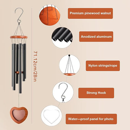 Wind Chimes for Outside,28'' Small Personalized Wind Chimes | Wind Chimes with Heart-shaped Photo Frame for Loss of Loved One, Memorial Gifts for Loss of Mom, Father Grandma Neighbors