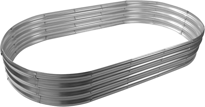 12" Tall Oval-Shaped / Elliptic Metal Raised Garden Bed Outdoor Silver | 72X36X12 Inch,1 FT Tall,0.8MM Thick Galvanized Metal Painted,for Variety of Flowers,Herbs,Vegetables.with Gloves,Tool free