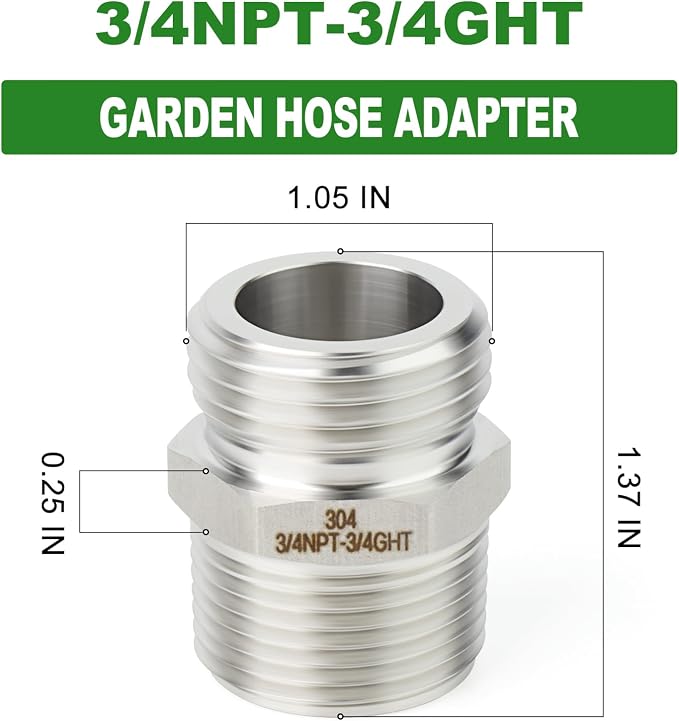 TAISHER 5PCS 304 Stainless Steel Garden Hose Adapter, 3/4" GHT Male x 3/4" NPT Male Garden Hose Connector with Washers