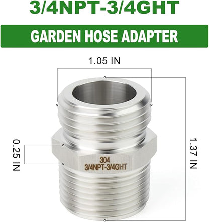 TAISHER 5PCS 304 Stainless Steel Garden Hose Adapter, 3/4" GHT Male x 3/4" NPT Male Garden Hose Connector with Washers