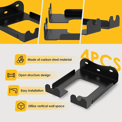 4 Pack Weed Eater Hanger Wall Mounted Bulk Weedeater Garage Trimmer Rack Heavy Duty Garden Tool Hanger Steel Weed Whackers Holder Organizer Hooks for Grass Garden Tools (Black)