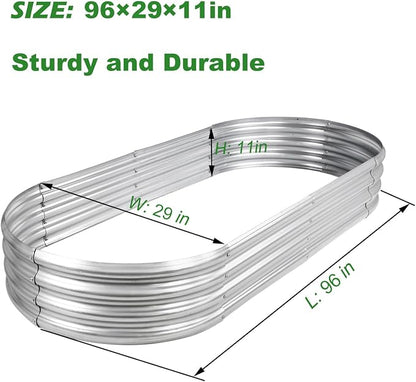 Rakukiri Raised Garden Bed GRS Certified Galvanized Planter Box Outdoor, 8ft Oval Rot-Resistant Metal Garden Bed Planter, Recycled Material Planter for Vegetables Flowers Herbs (Silver)