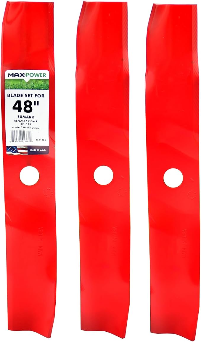 MaxPower 561153B USA Made 3 Blade Mulching Set | For Many 48" Cut Exmark Mowers Replaces OEM #'s 103-6391, 103-6391-S, Windsor 50-1936