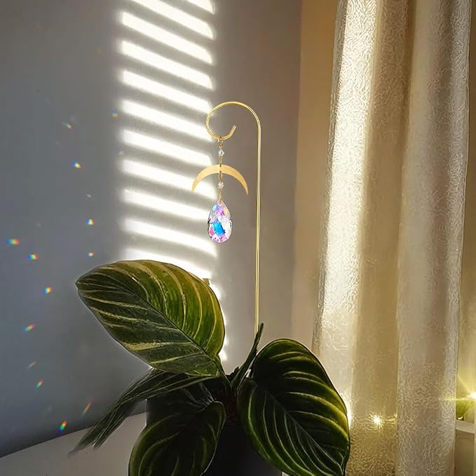 6PCS Small Trellis with Crystal Sun Catchers for Mini Potted Plants Gifts | Sun & Moon Styles,13.5'' Fairy Garden Plant Stakes Suncatchers,Indoor Plant Accessories Decor,Gift for Gardening Enthusiasts