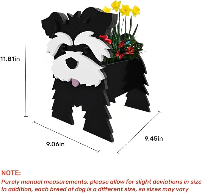 Black Schnauzers Dog Planter Pots, 9.45 x 9.06x 11.81 Inches | Dog Flower Pot, Cute Animal Shaped Plant Pot, Gifts for Women & Pet Lovers, Indoor Outdoor Garden Home Office Decor