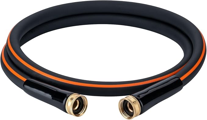 EASTRANS Female to Female Garden Hose 15 ft x 5/8", Heavy Duty Short Water Hose with 3/4" Solid Brass Connector, Flexible, Lightweight, Black & Orange