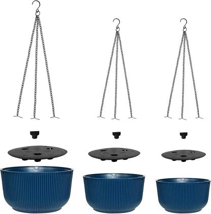 RooTrimmer Hanging Planters 9/10/11 Inch for Indoor Plants, 3 Pack Plant Hanger Outdoor with Drainage Holes, Self Watering Hanging Basket Flower Pot for Garden Home Decor, Dark Blue