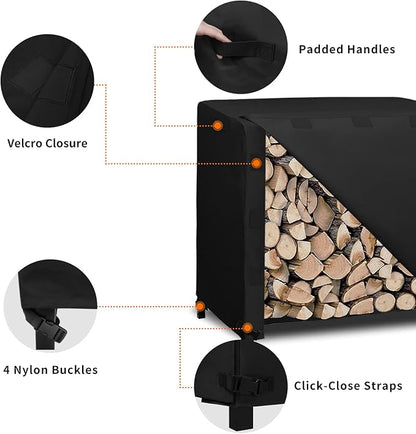 Easy-Going 4 Feet Outdoor Log Rack Cover Waterproof Weatherproof Firewood Cover with Openable Front Flap, (Cover Only, Rack Not Included)
