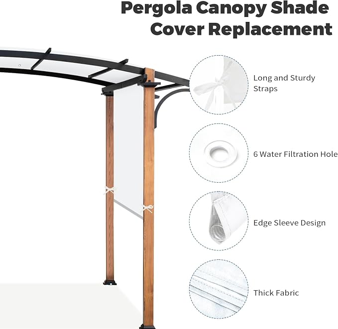 Universal Waterproof Pergola Canopy Shade Cover Replacement - 17'x6.8' Outdoor Sun Shades Canopy Top for Patio Gazebo Deck Balcony Porch, Cover Only Cover (White)