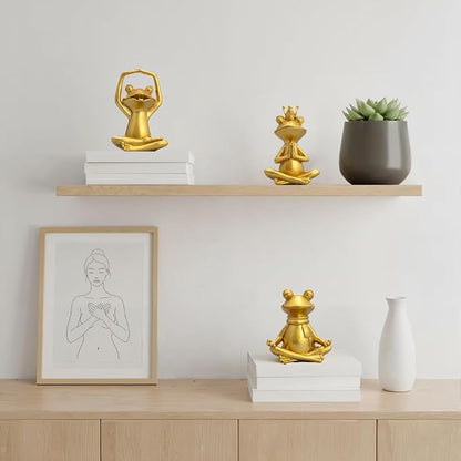 Gold Yoga Frog Figurines Set of 3 - Meditating Resin Zen Statues & Sculptures for Home, Office Desk, Shelf Decor - Cute Frog Lover Gifts for Women, Yoga Enthusiasts