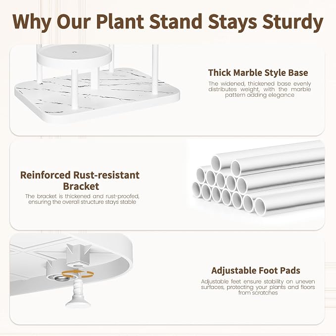 LASZOLA 5 Tier Tall White Plant Stand Rack Indoor Outdoor House, Heavy Duty Multi Level Metal Organizer, Vertical Narrow Unique Spiral Folwer Holder, Plastic Marble Decor for Patio Bathroom Office