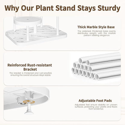LASZOLA 5 Tier Tall White Plant Stand Rack Indoor Outdoor House, Heavy Duty Multi Level Metal Organizer, Vertical Narrow Unique Spiral Folwer Holder, Plastic Marble Decor for Patio Bathroom Office