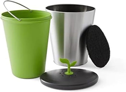 Chef'n EcoCrock Countertop Compost Bin, 3.3 Liter, Steel Gray
