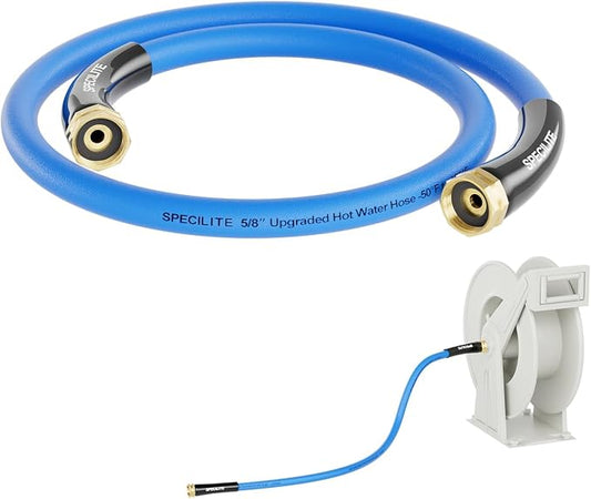SPECILITE Female to Female Hot/Cold Garden Water Hose 3 ft x 5/8 Inch for Hose Reel, -50℉ To 190℉, Heavy Duty, Flexible, Burst 605 Psi, Rubber Extension Pipe with 3/4" Brass Fittings