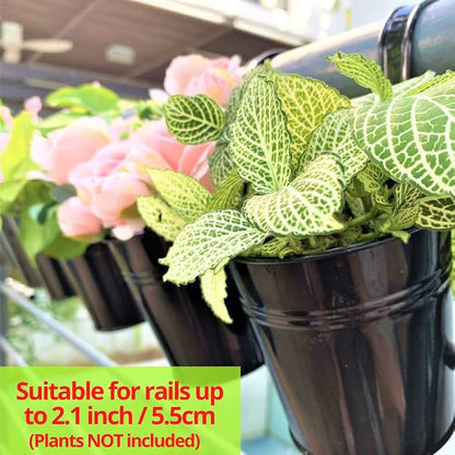 LaLaGreen Small Hanging Planters - 10 Pack, 4 Inch Black Metal Bucket Small Flower Pots for Outdoor Outside, Balcony Railing Hanging, Cute Garden Decor Rail Wall Farmhouse Rustic Deck Porch Succulent | Balcony railing planters for apartment, patio, por...