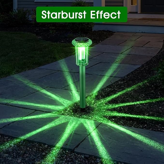 Eyrosa Solar Outdoor Lights, 10 Pack Solar Pathway Lights Outdoor Waterproof, Stainless Steel Stake Lighting for Garden Yard Path Walkway Driveway Patio Lawn Outside Décor,Green