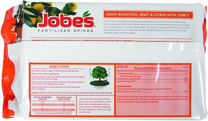Jobe’s Garden Fertilizer Spikes, Easy Plant Care Slow Release Fertilizer for Fruit and Citrus Plants and Trees, 15 Count
