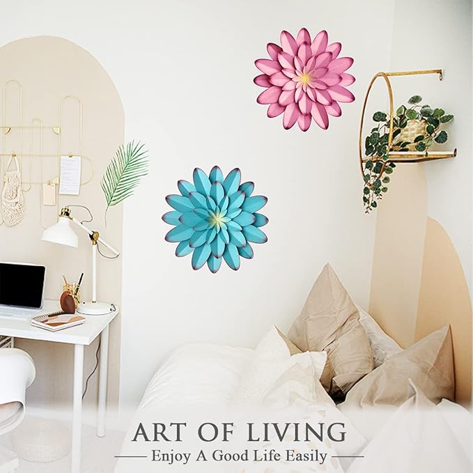 AHYS Wall Art Metal Wall Decor, 12Inch Blue - Indoor Outdoor Metal Flowers Wall Decor for Living Room Bedroom Bathroom Garden