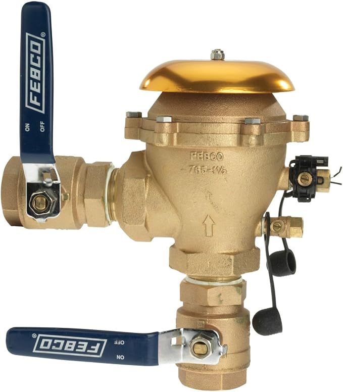 Febco 765 Series 1-1/4" Bronze Pressure Vacuum Breaker Backflow Preventer, Quarter Turn Shutoff, NPT Connections, Freeze Sensor with SentryPlus Alert Technology, Industrial Plants, Irrigation System
