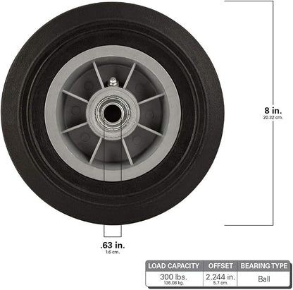 Titan 8 Inch Overall Diameter Flat Proof Replacement Wheel 300 lb Load Capacity, Gray/Black