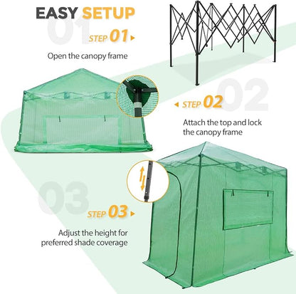 EAGLE PEAK 10x5 Portable Walk in Greenhouse, Pop Up Indoor Outdoor Greenhouse, Green House Kit with Zippered Roll-Up Doors and Windows, Lean-to Design, PE Cover, Clear/Green