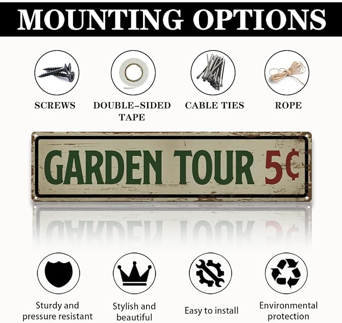 Garden Metal Tin Sign, Vintage Farmhouse Decor, Garden Tour 5 Cents Sign, Gardening Wall Art, for Yard Fence Door Porch, Funny Indoor Outdoor Decoration, 15.7 x 3.9 Inches