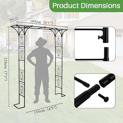 86" Garden Arbor Metal Arch Trellis for Climbing Plants with Standing Base | Outdoor Arbors Archway Pergola for Wedding Ceremony Party Decoration Flat Top Trellises for Rose Vine Backyard Lawn Patio