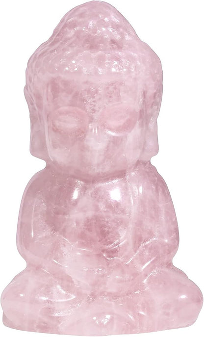 Rockcloud Pocket Stone Baby Buddha Crystal Statue for Home Decoration Zen Garden Spiritual Feng Shui Figurine, Rose Quartz