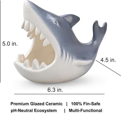 Ceramic Shark Aquarium Decorations - Large Fish Tank Cave & Betta Hideout, Bio-Filter Shark Candy Bowl, Key Holder for Entryway Table, pH-Neutral Marine Fish Tank Accessories Ornament