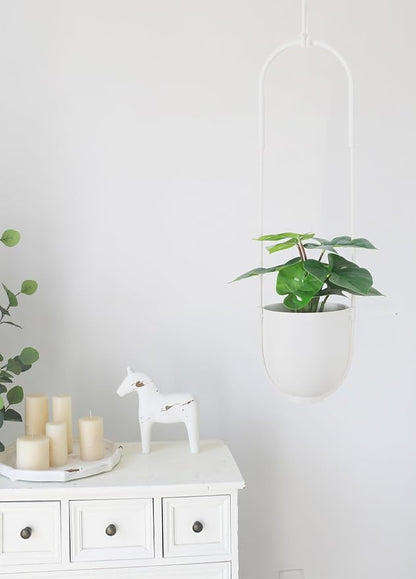 Boho Hanging Planter for Indoor Outdoor Plants Modern Wall and Ceiling Hanging Plant Basket Holder Hanger for Vines Succulents Ferns Room Decor(White)